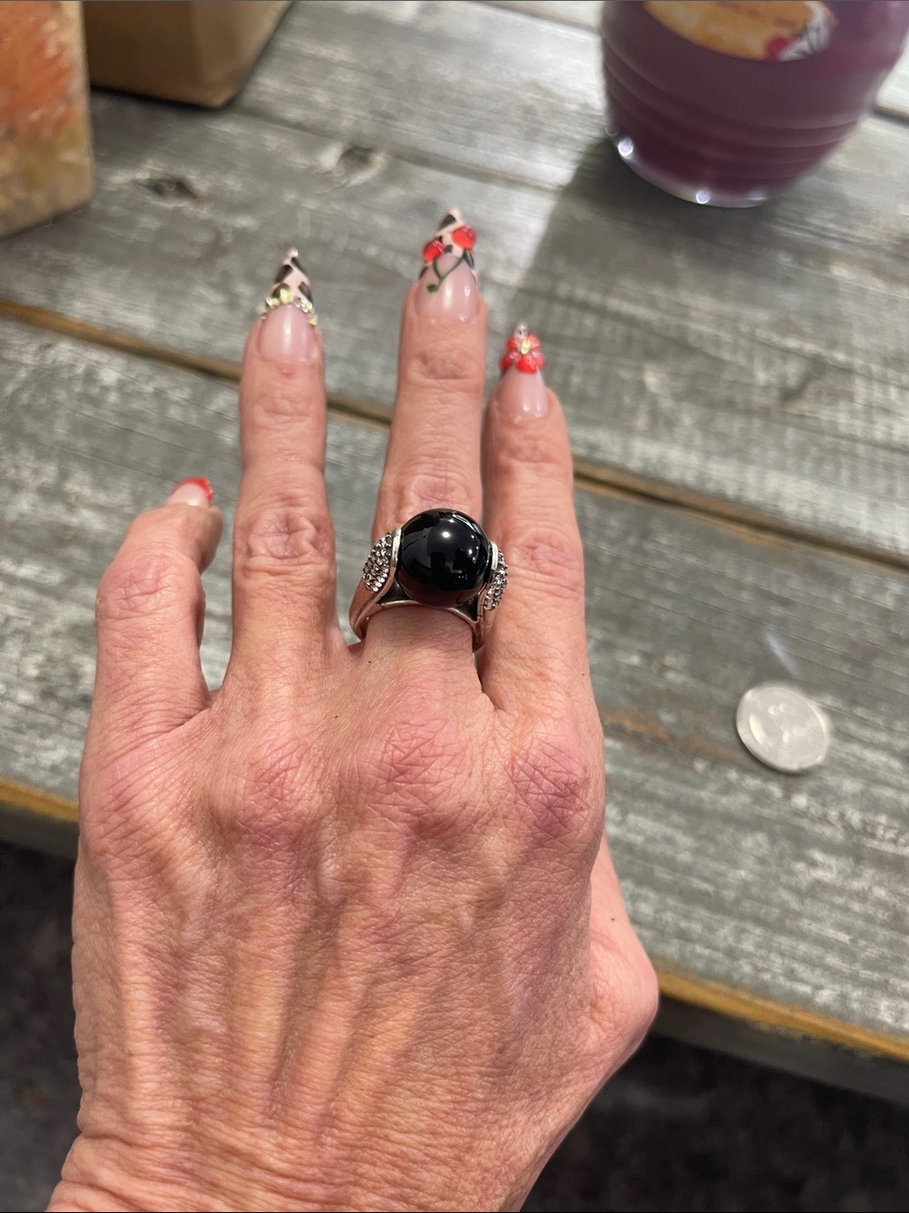 Black Onyx Dome Ring with Sparkling Accents - Women Jewelry